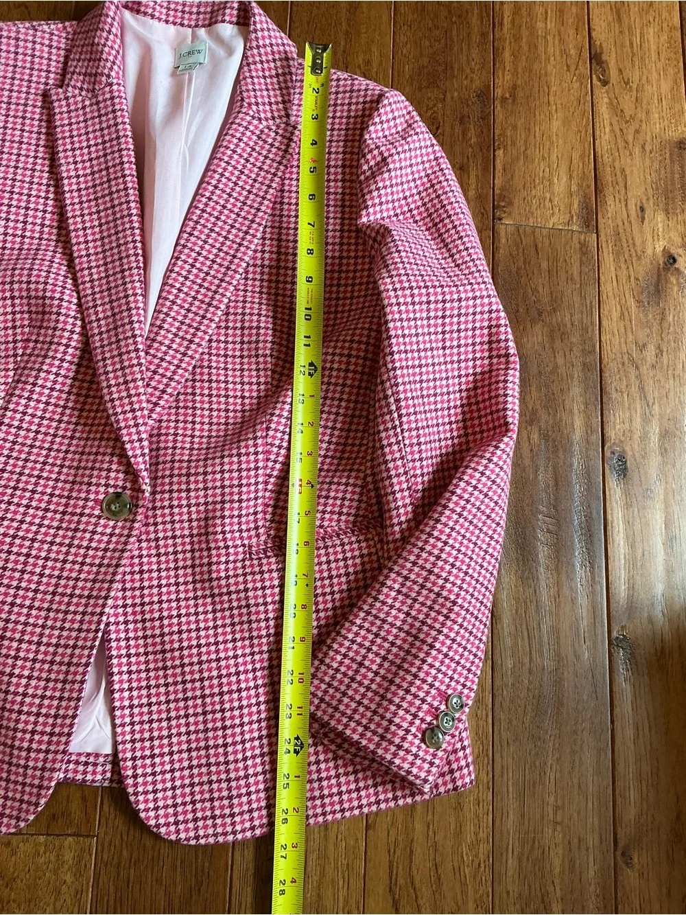 J. Crew Pink Houndstooth Blazer, Jacket, Wool Blend, size 14